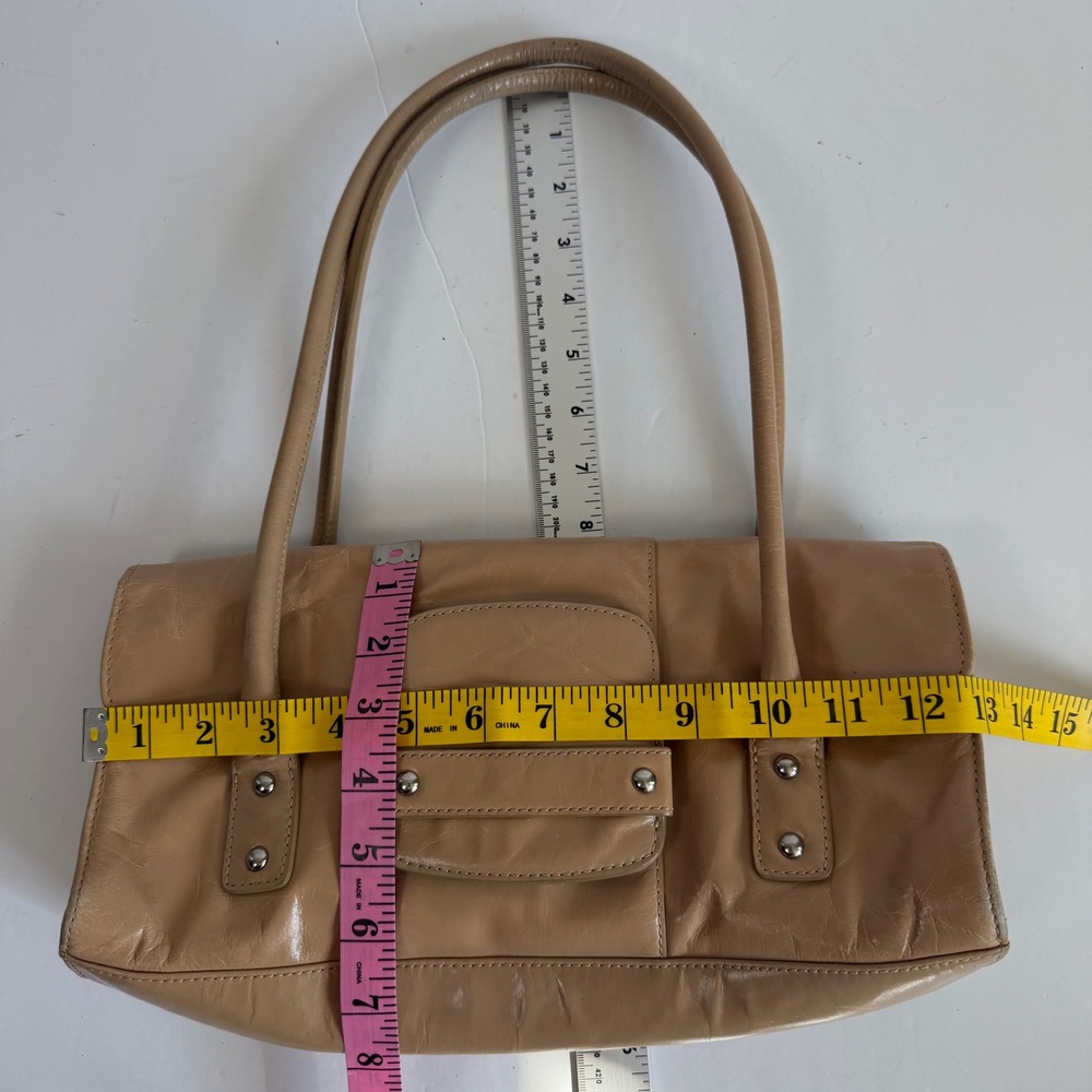 Neutral Leather Shoulder Bag Y2K Tan East West Baguette Studded - Picture 3 of 9